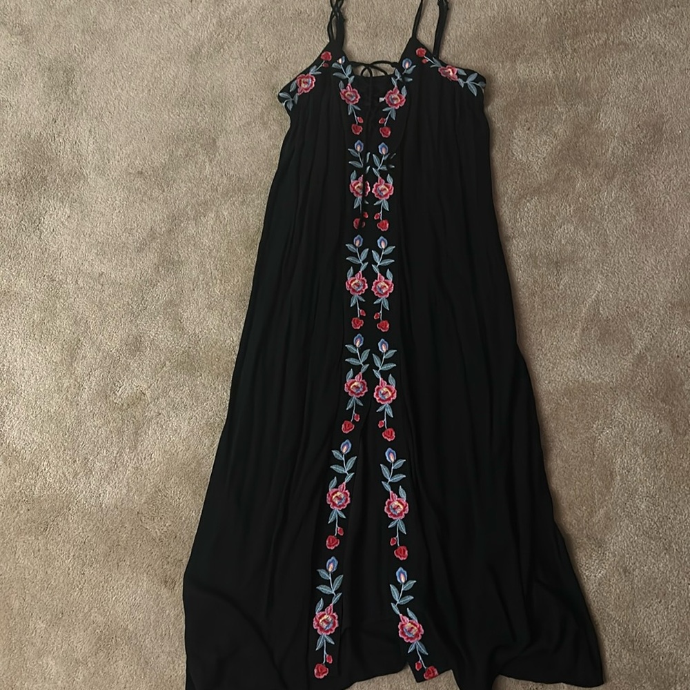 Black dress with floral accents by Juniper Blu (purchased at South Moon Under)